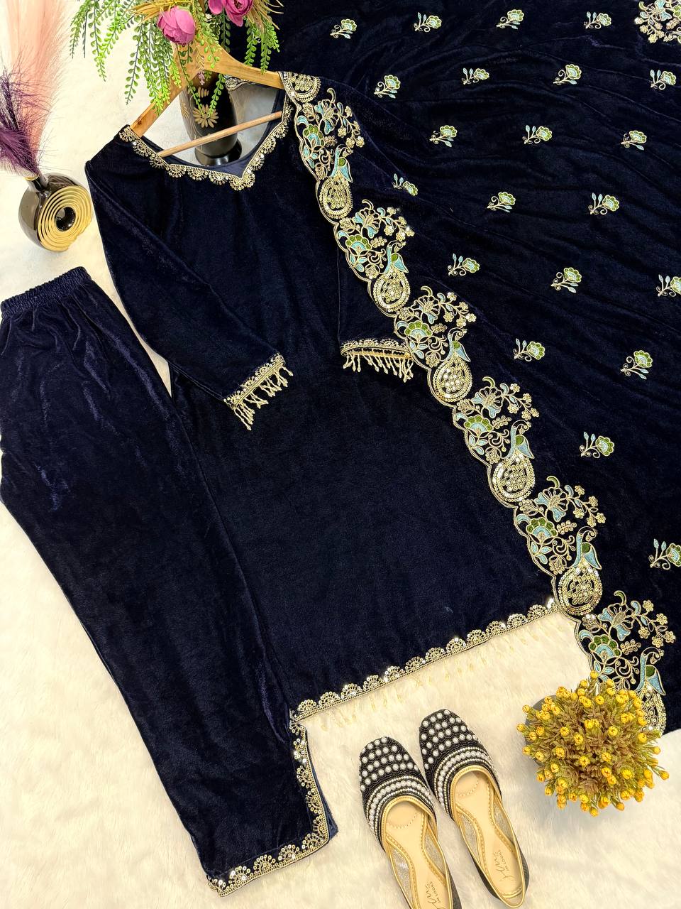 The Neo-Classic Velvet Navy Silhouette